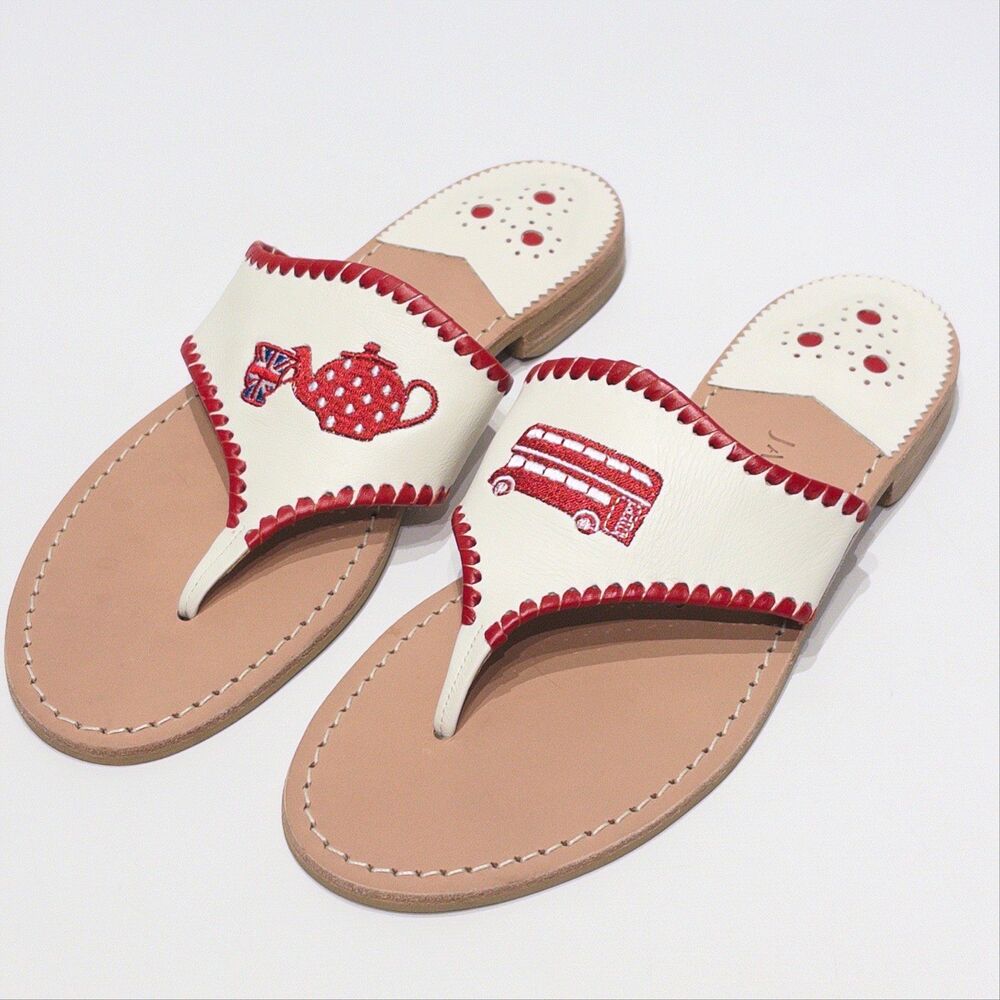 NWOB Jack Rogers Limited Edition London Leather Embroidered Sandals Women 10M